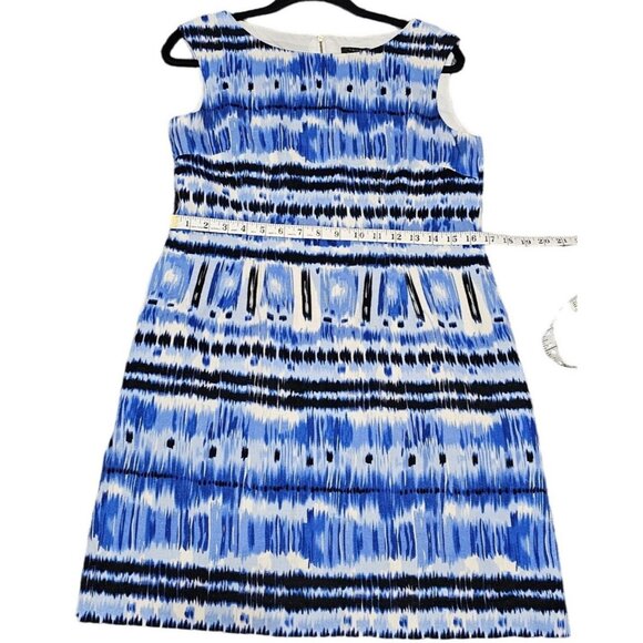 Tahari Petite Ikat Print Sheath Dress Linen Blue White size 6 Petite‎ - Picture 9 of 10